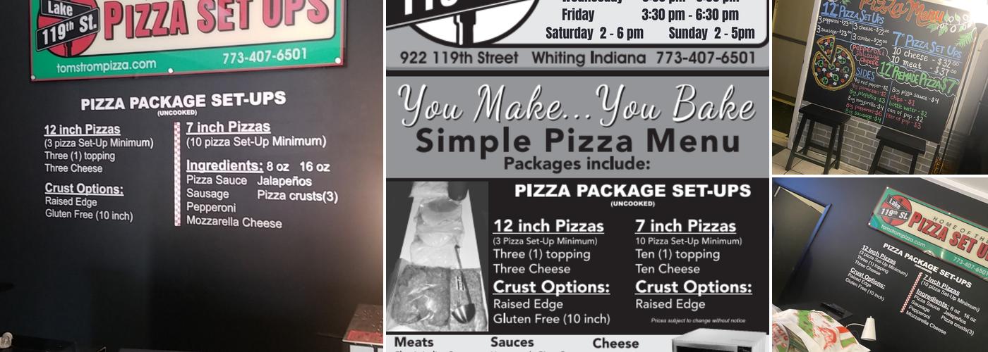 Tom Strom's Pizza Setups Menu