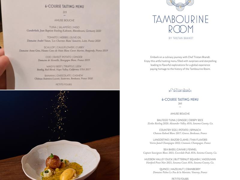 Tambourine Room by Tristan Brandt Menu