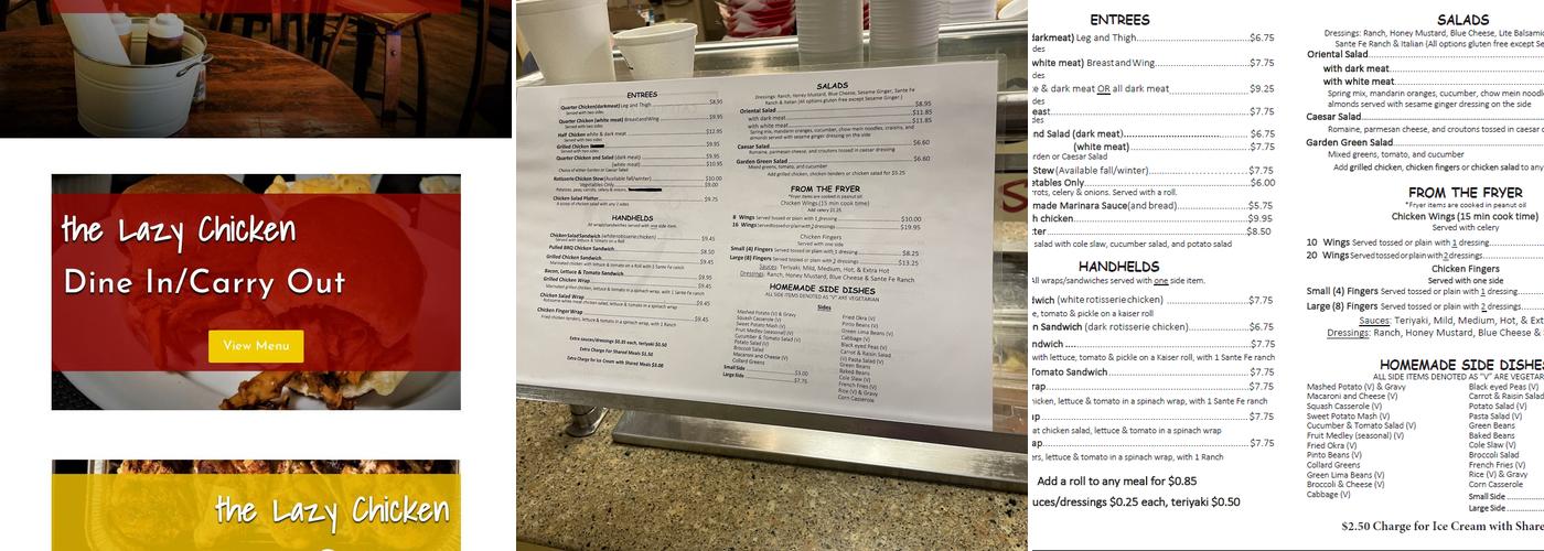The lazy chicken Menu