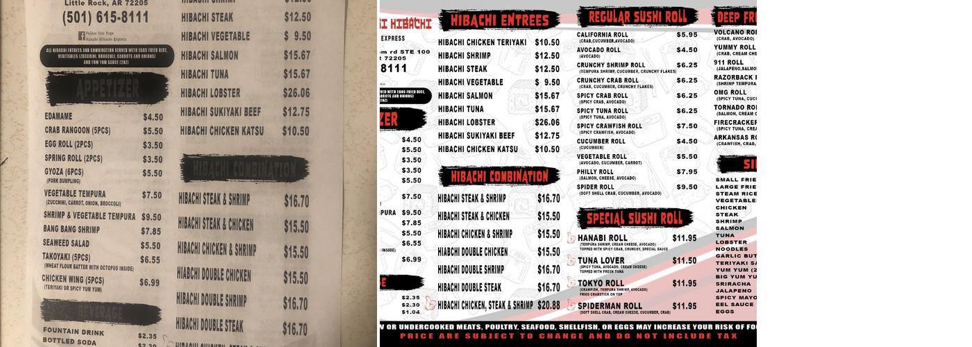 Hanabi Hibachi Express Menu