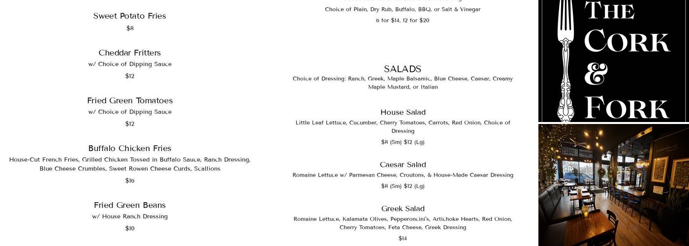 The Cork & Fork Menu