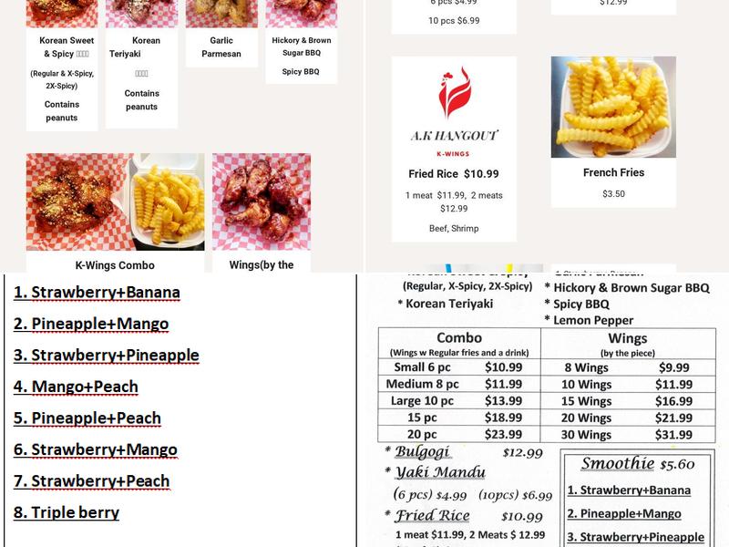 A.K Hangout K Wings Menu