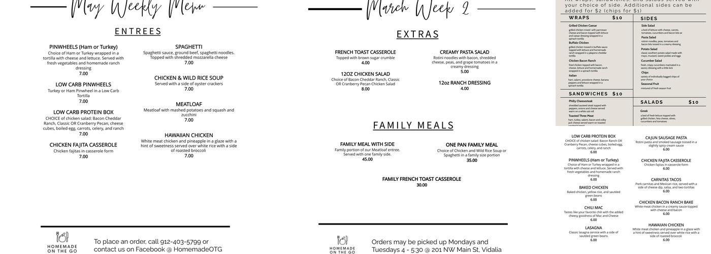 Homemade On The Go Menu