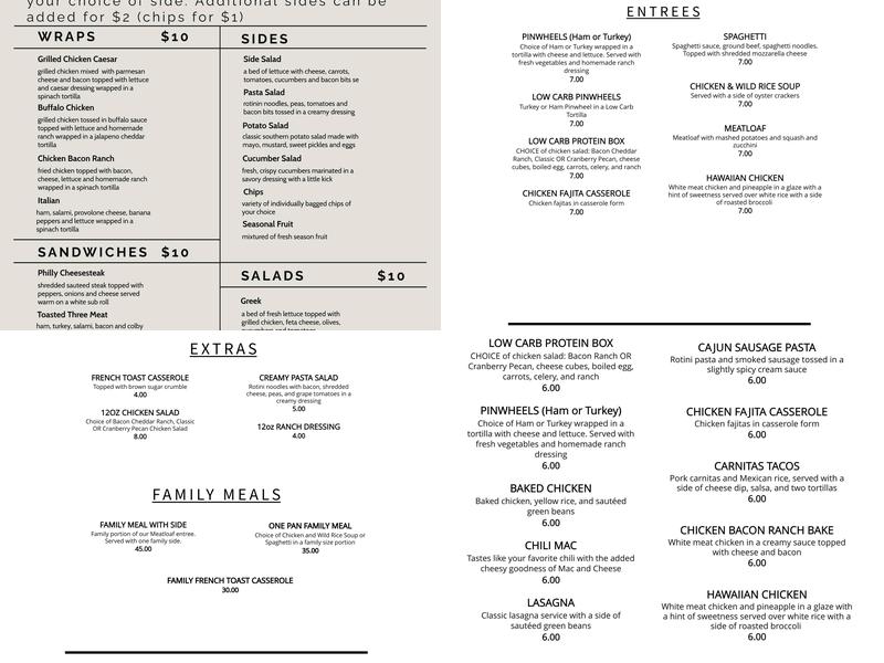 Homemade On The Go Menu