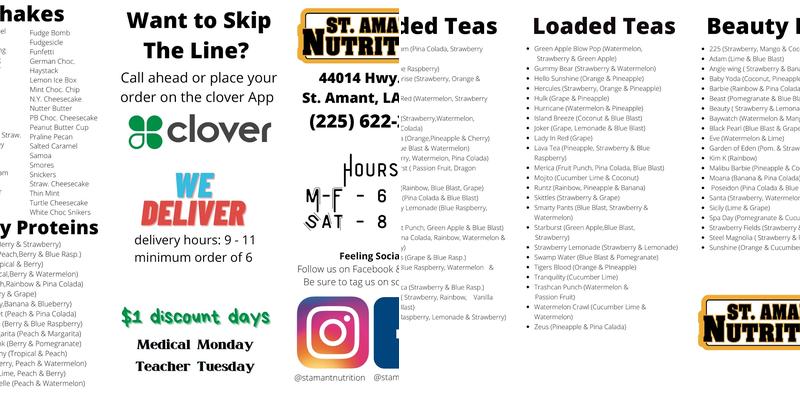 St. Amant Nutrition Menu