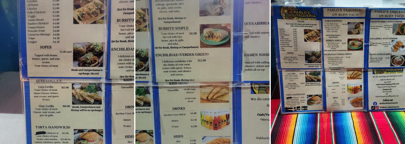 Pablo's Taqueria Menu