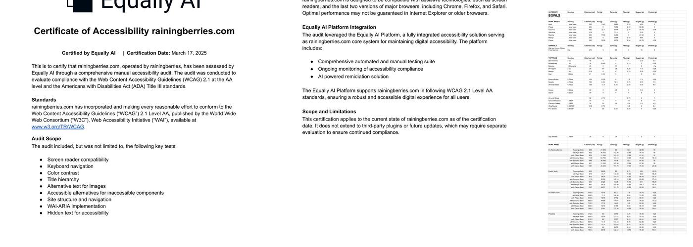 Raining Berries - Palm Harbor Menu