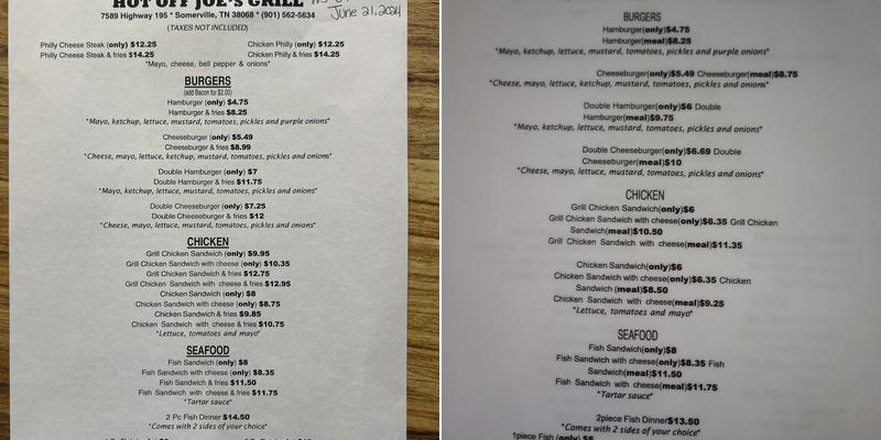 Hot Off Joe's Grill Menu