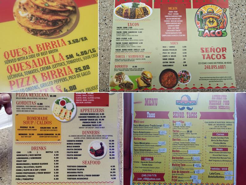 Senor Tacos Menu
