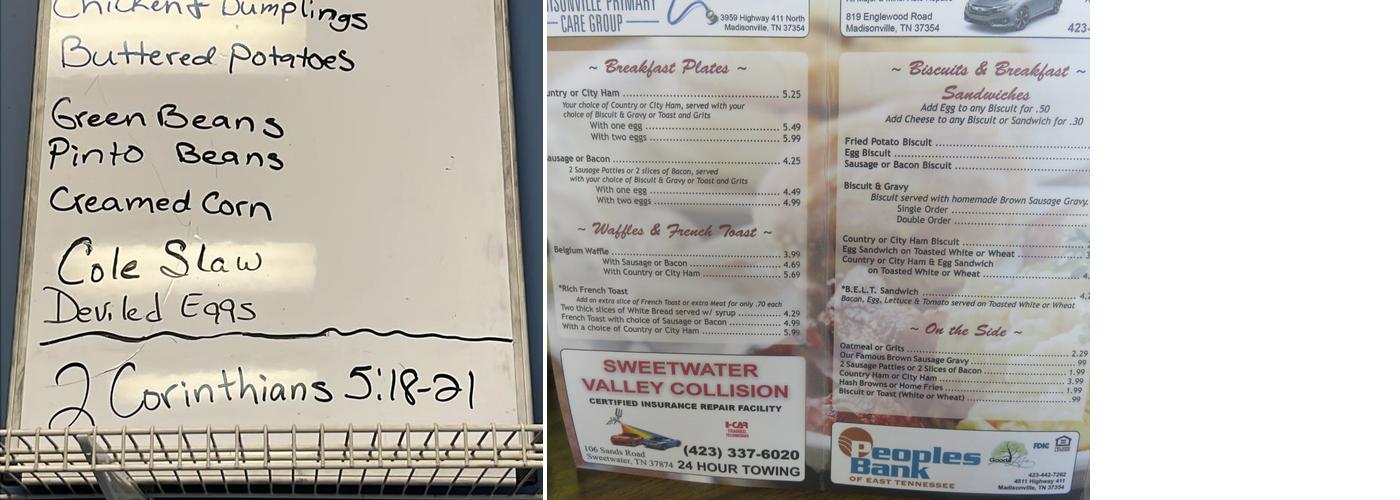 Kelly’s Cafe Menu