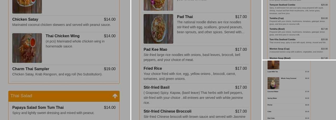 Charm Thai and Sushi Menu