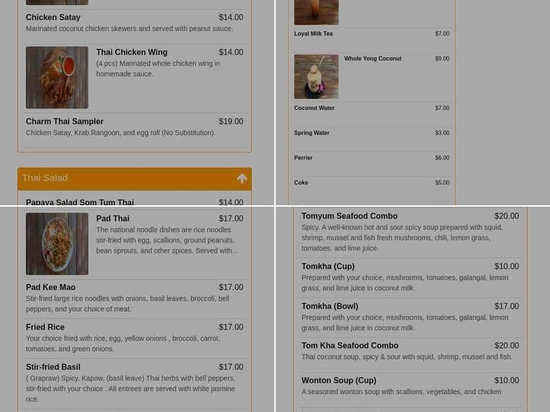 Charm Thai and Sushi Menu