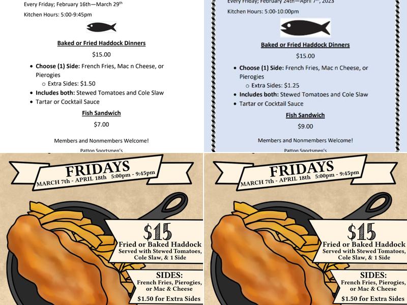 Patton sportsmens club Menu