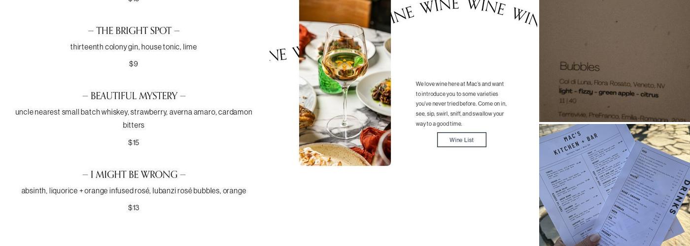 Mac's Kitchen & Bar Menu