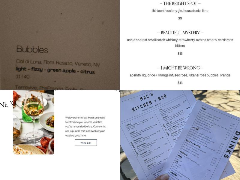 Mac's Kitchen & Bar Menu