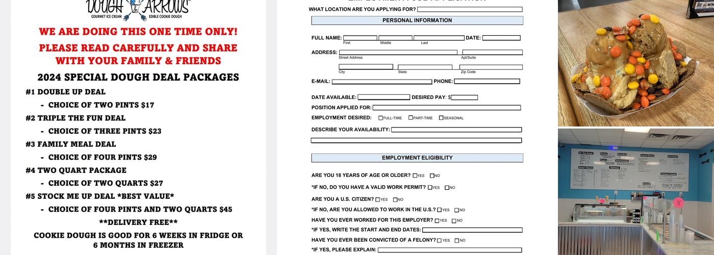 Dough & Arrows Gettysburg Edible Cookie Dough & Ice Cream Menu