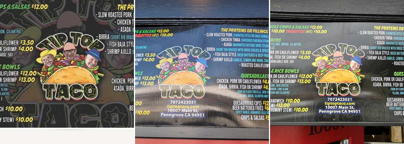 Tip Top Taco Menu