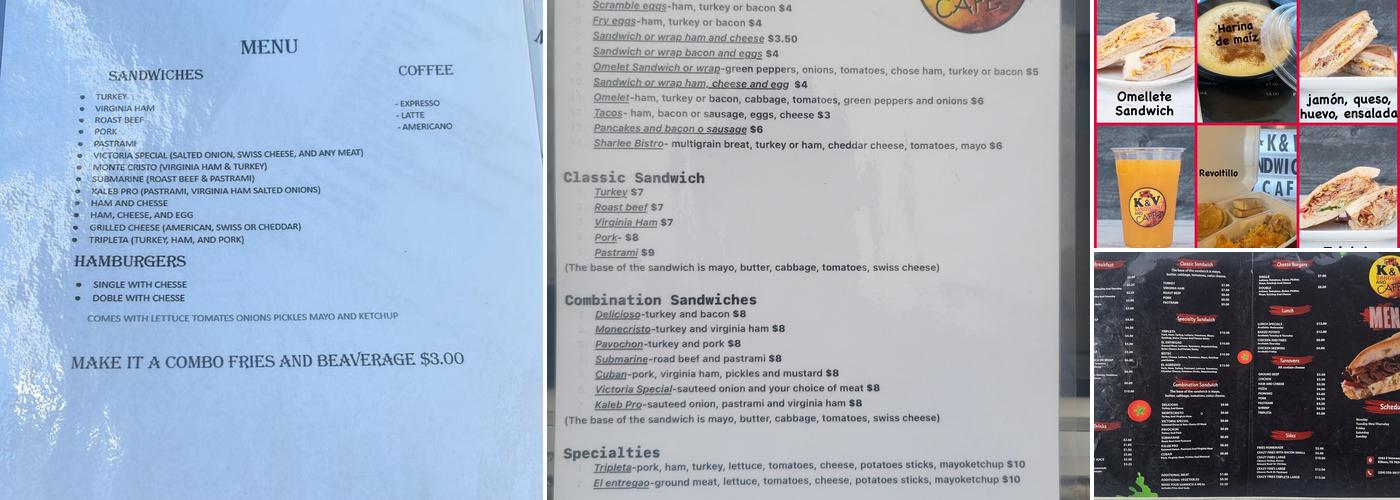 K & V sandwiches and cafe Menu