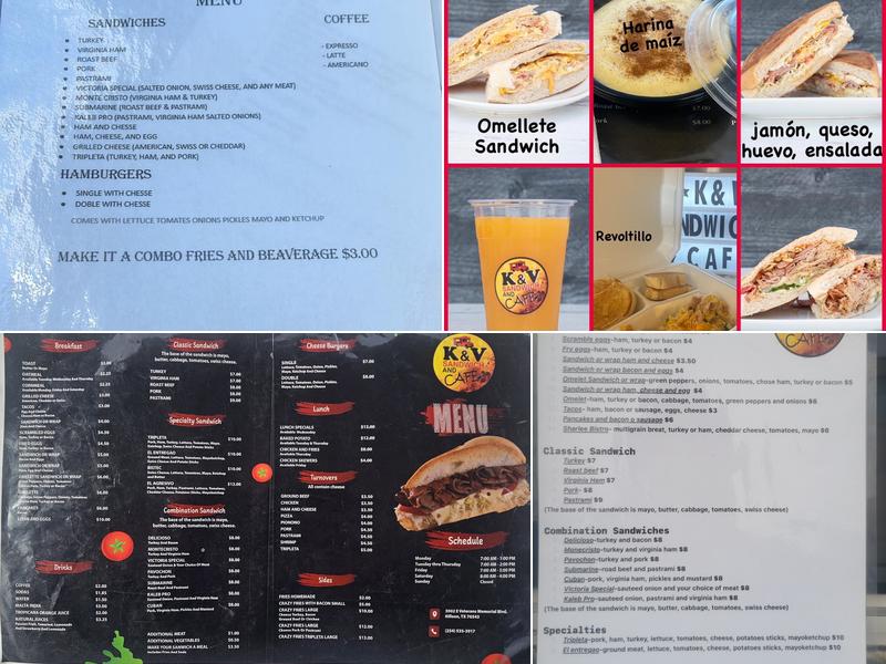 K & V sandwiches and cafe Menu