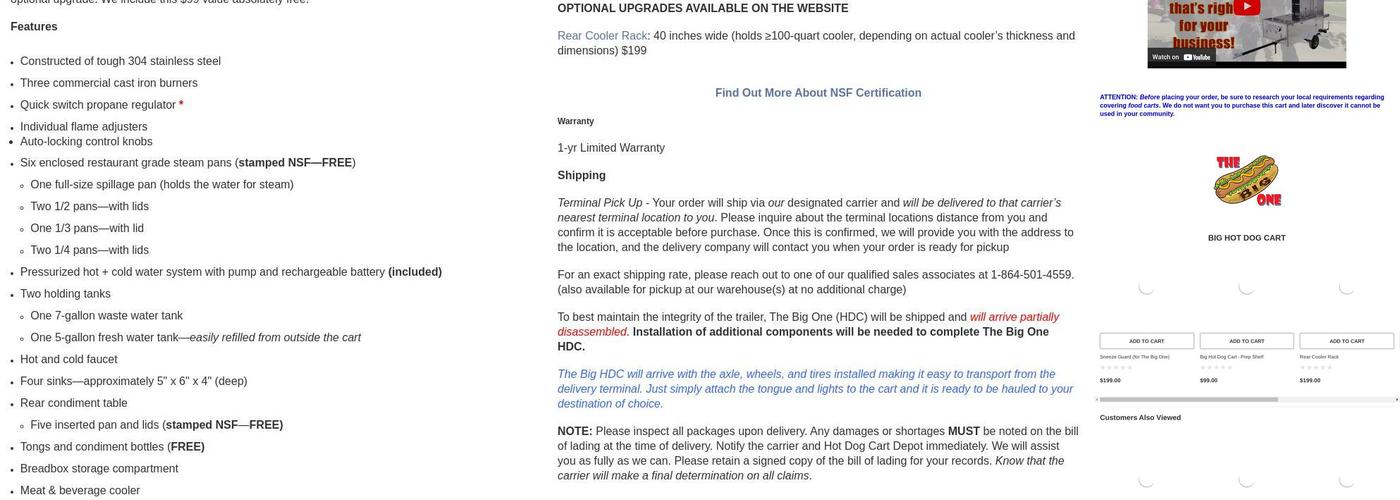 Hot Dog Cart Depot Menu