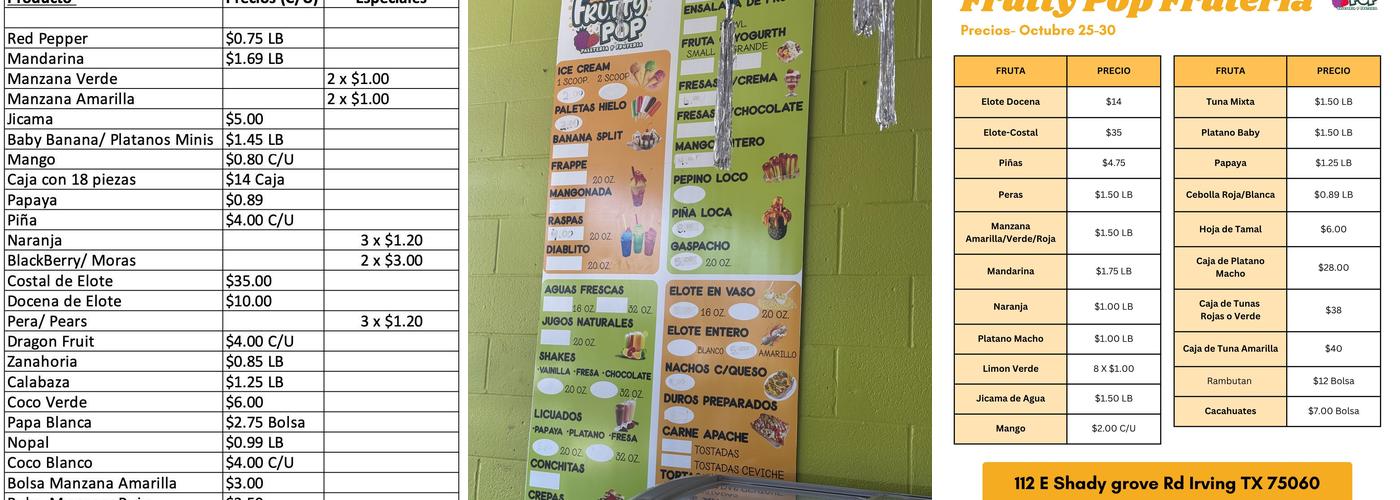 Frutty pop paleteria y frutería Menu