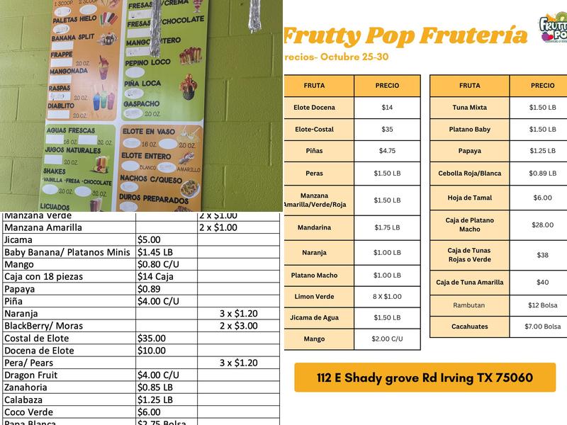 Frutty pop paleteria y frutería Menu