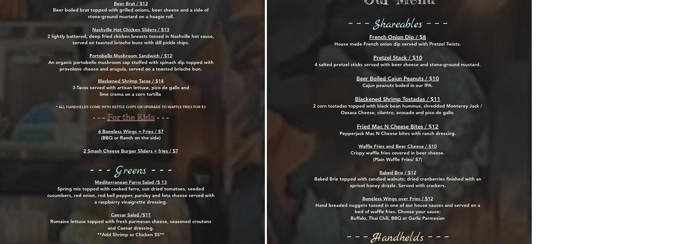 Sponge City Brewing Menu