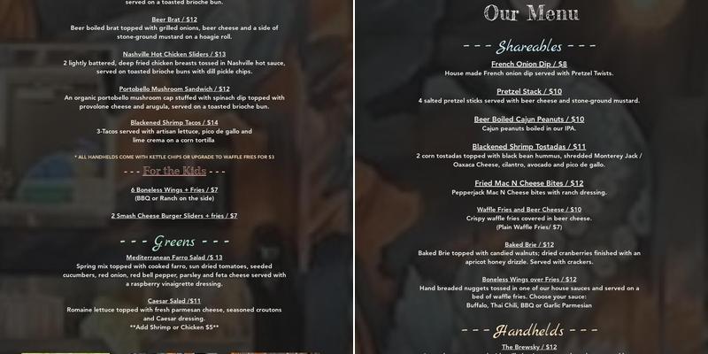 Sponge City Brewing Menu
