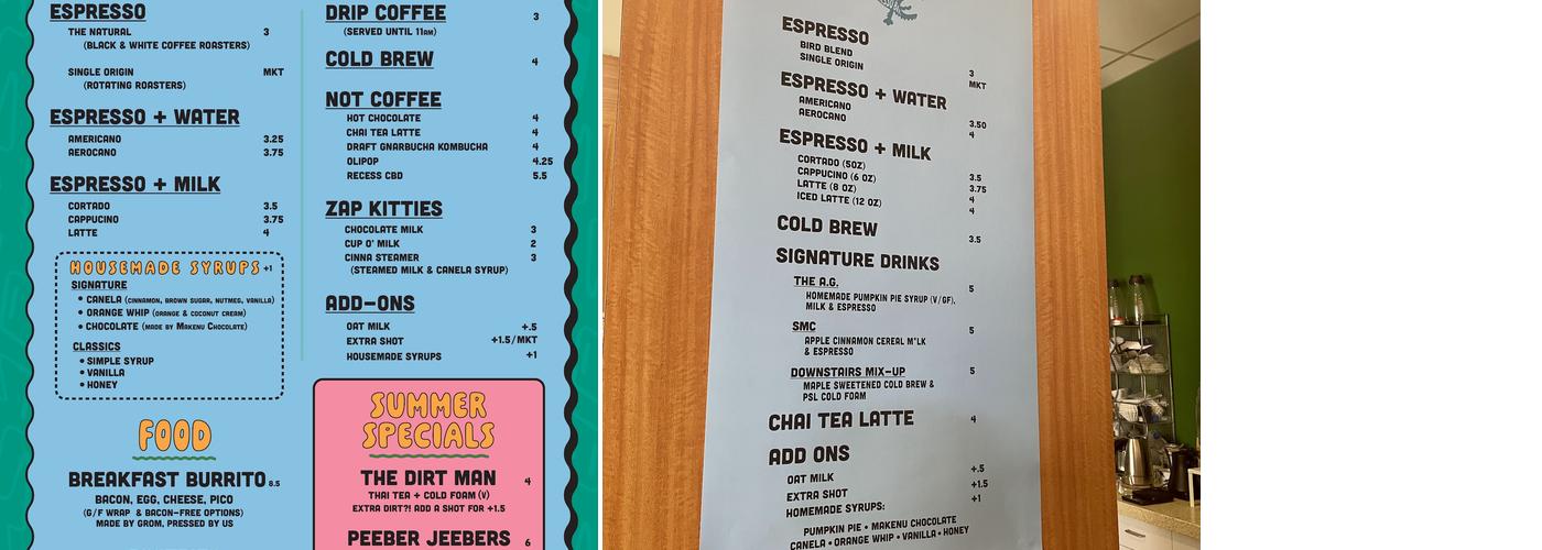 Zap Cat Espresso Bar Menu