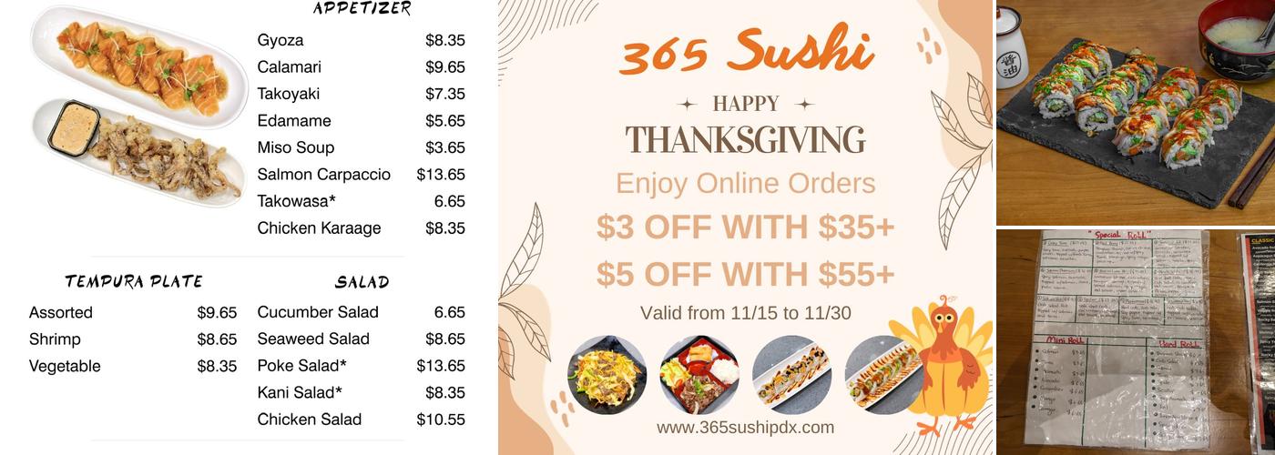 365 Sushi Menu