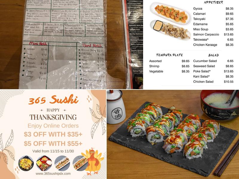 365 Sushi Menu