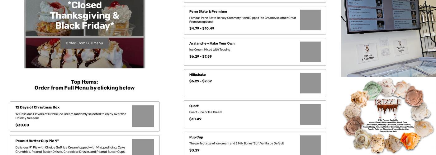 Drizzle Ice Cream - Schnecksville Menu