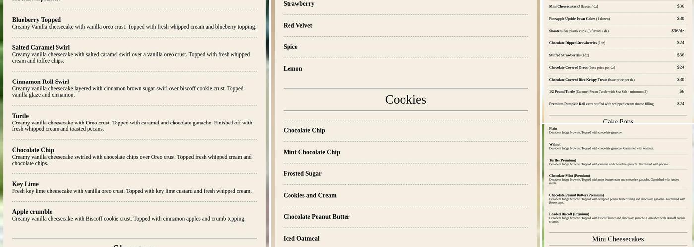 Cake Lady Menu