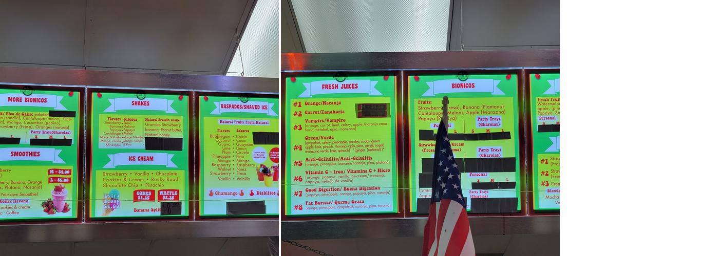 Natural Fruit Factory Menu