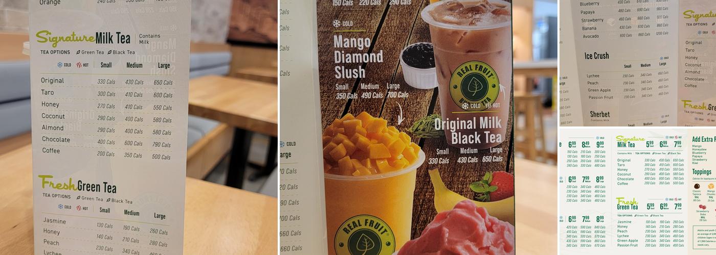 Real Fruit Bubble Tea Menu