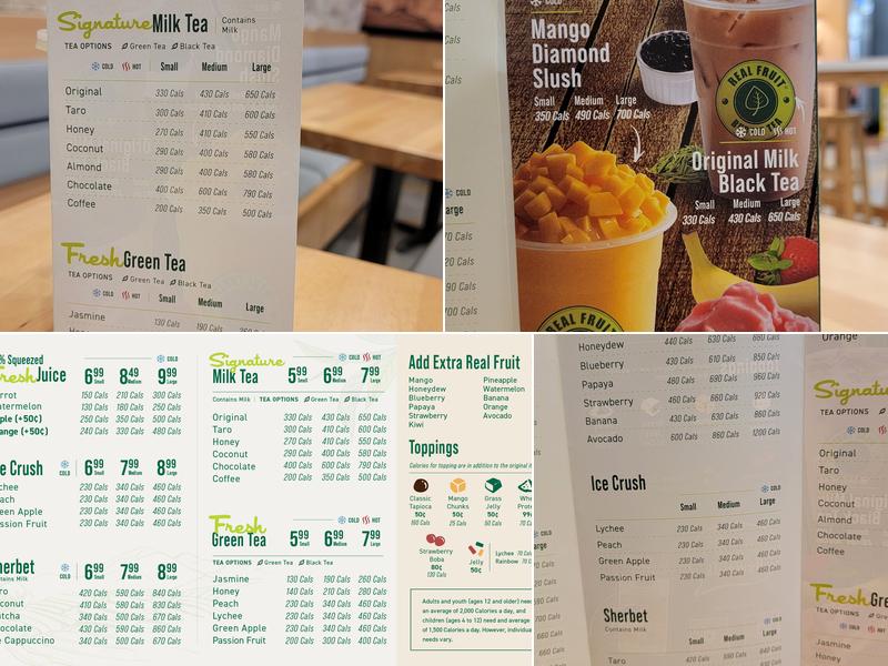 Real Fruit Bubble Tea Menu
