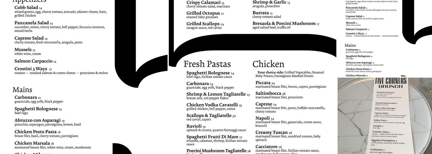 Five Corners Ristorante Menu