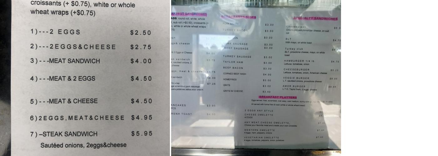 My Amor Coffee Shop Menu