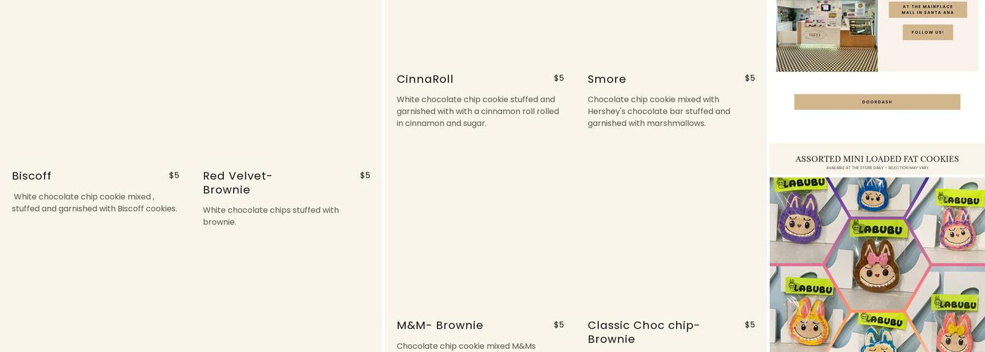 iZZY’S Cake Pops Menu