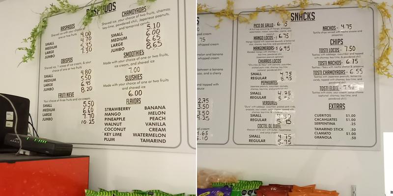 Ice Cream and Raspados Menu