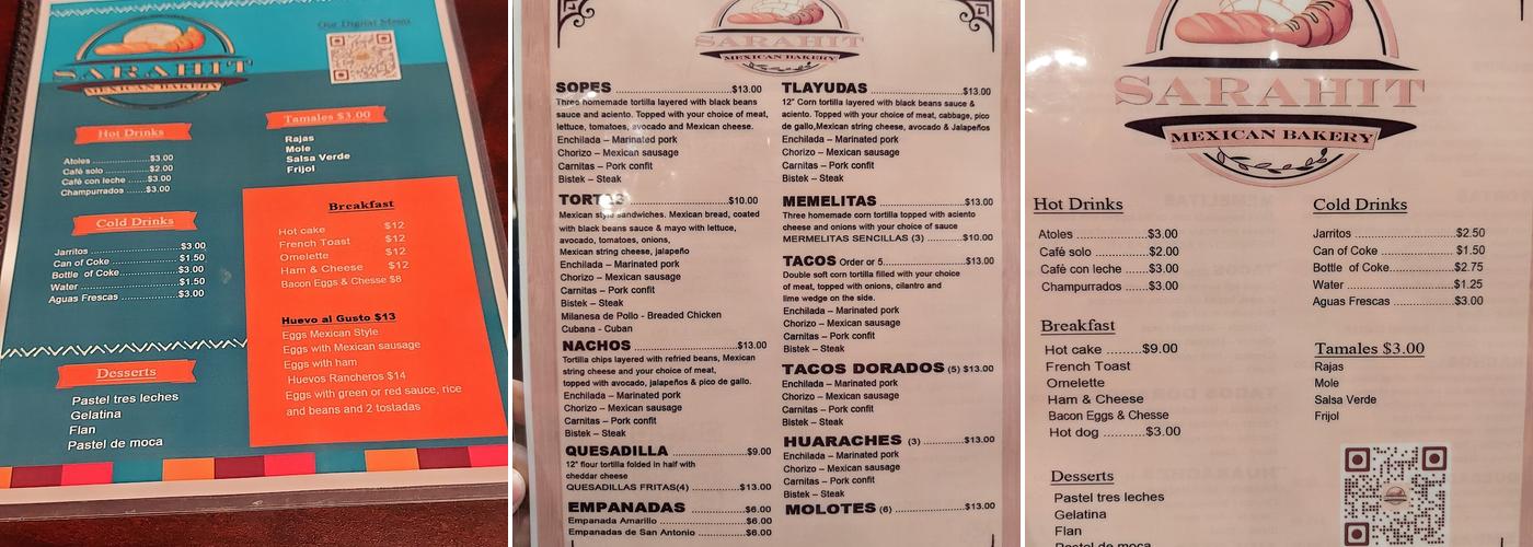 SARAHIT MEXICAN BAKERY Menu