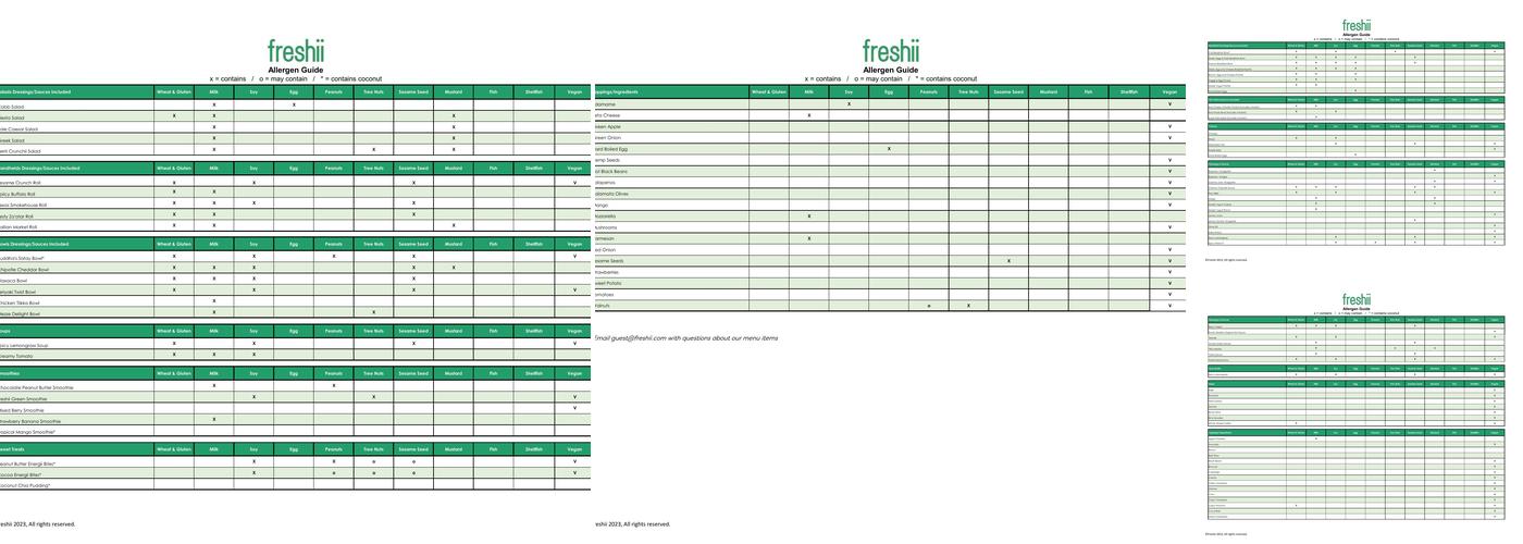 Freshii Menu