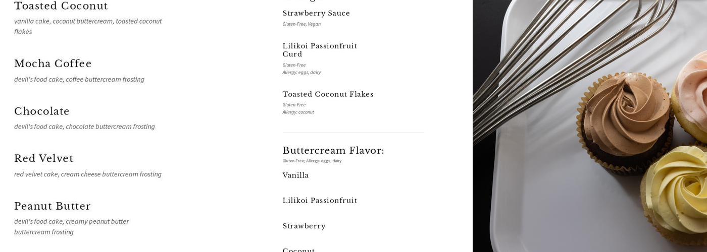 Pua Cake Studio Menu