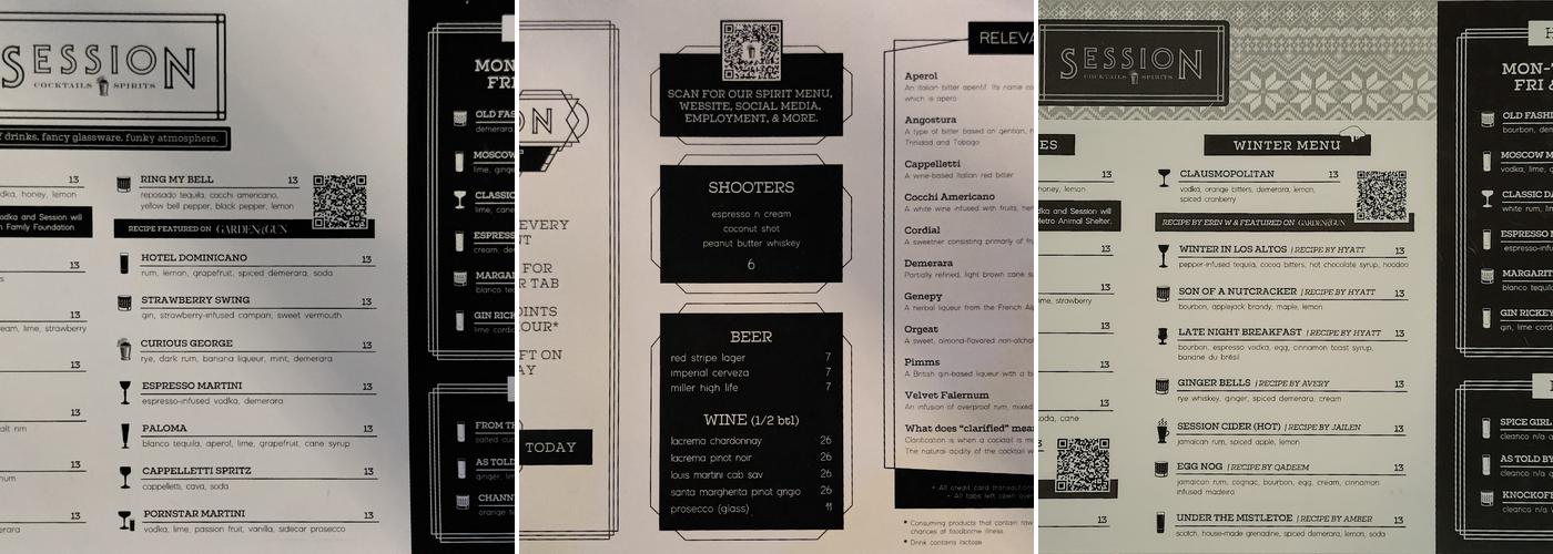 Session Cocktails Menu