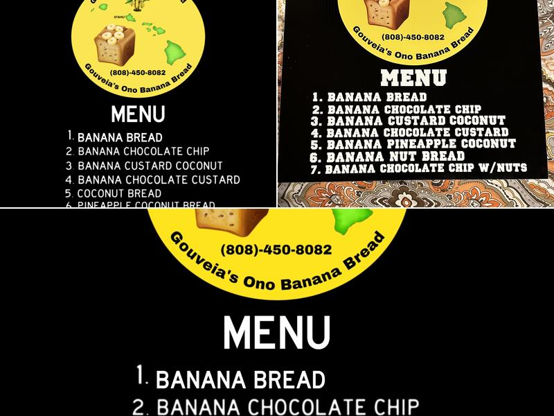 Gouveia's Ono Banana Bread Menu