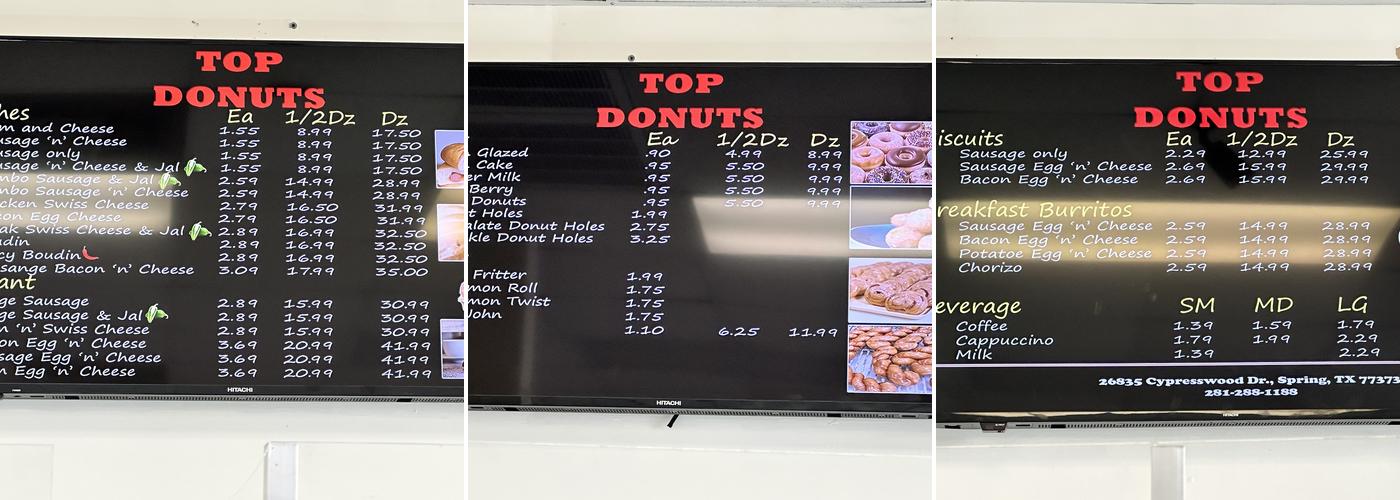 Top Donuts Menu