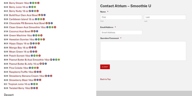 Smoothie U Menu