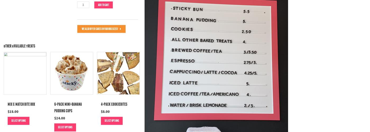 Sticky Bakery Menu
