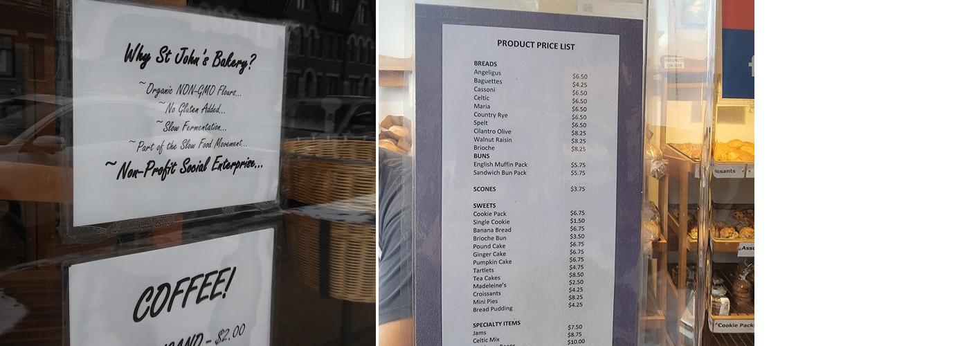 St John's Bakery Menu