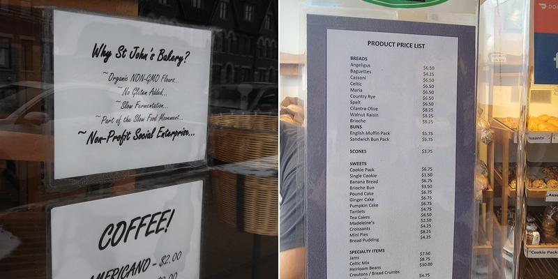 St John's Bakery Menu